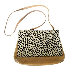 CERI HOOVER HADLEY Camel Leather CHEETAH HAIR FLAP Crossbody/Clutch Bag